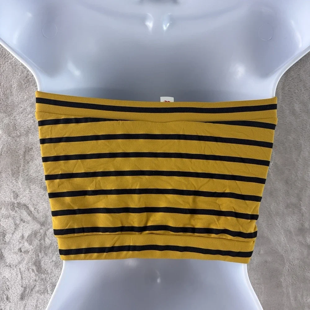 Solid & Striped Bandeau Bikini Top Womens Size Small Yellow Black Stripe‎
